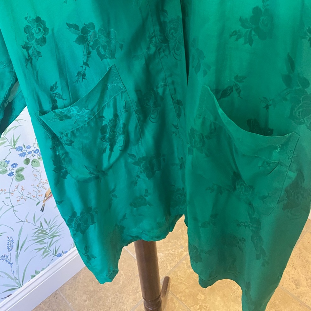 Vintage Green Floral Kimono Jacket Lightweight Rayon Robe Jodie Arden One Size - Picture 4 of 7